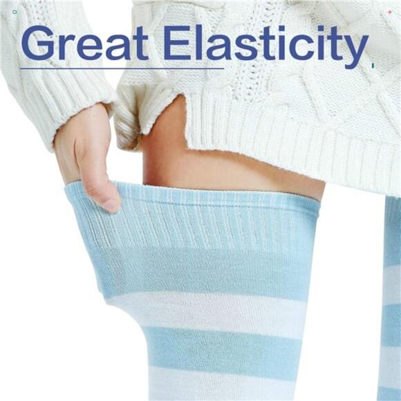 Extra Long Cotton Stripe Thigh High Socks Over the Knee High Socks - Picture 5 of 7